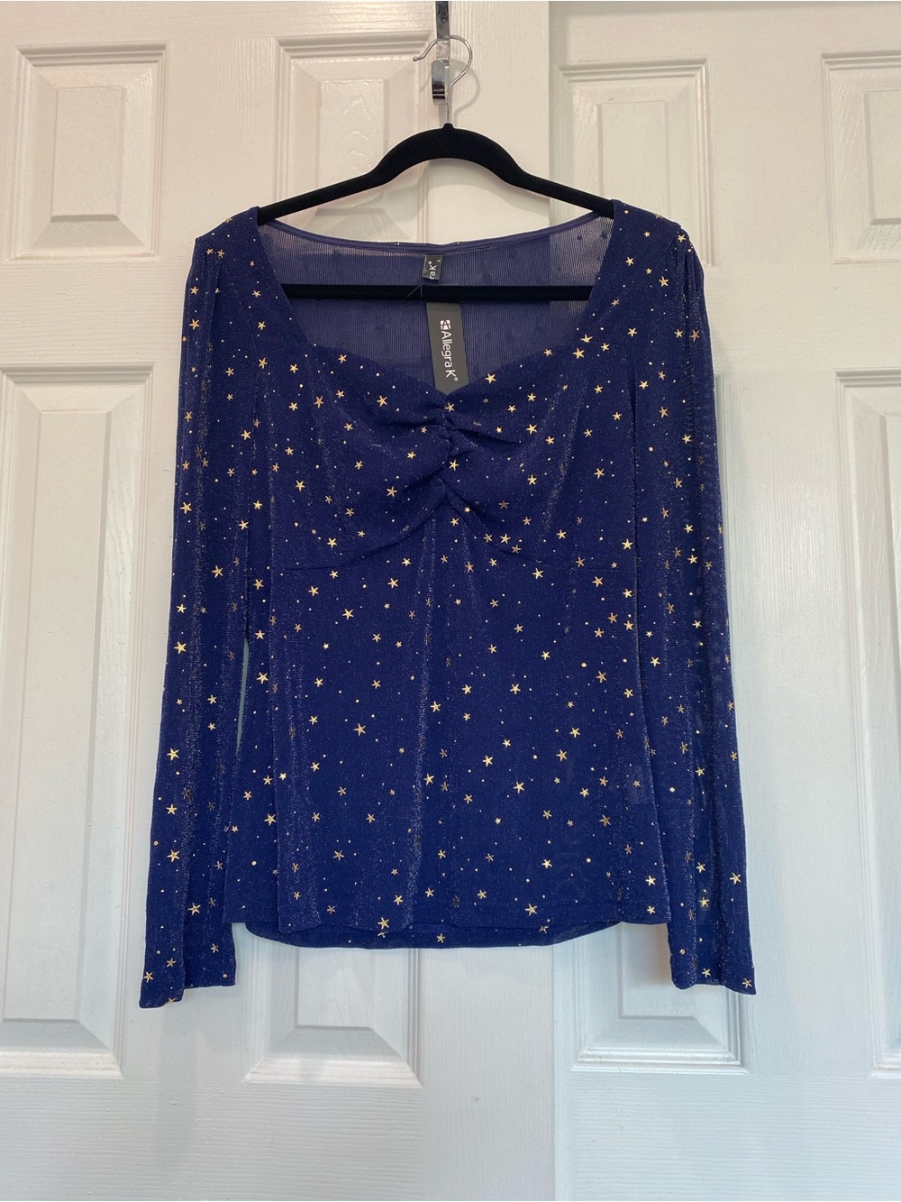 Allegra K Sheer Mesh Star Sweetheart Neck See Through Party Glitter Blouse SizeL - Picture 7 of 12